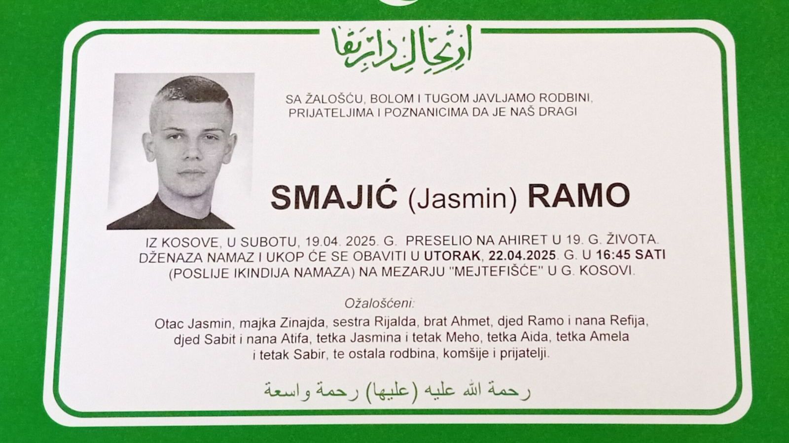 Ramo Smajić: Poginuo u saobraćajnoj nesreći. Facebook