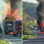 Drama na putu Tuzla-Srebrenik: Zapalila se radna mašina dizalica