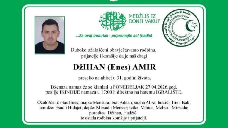 Poznat termin dženaze fudbalera koji je preminuo na utakmici u Vitezu