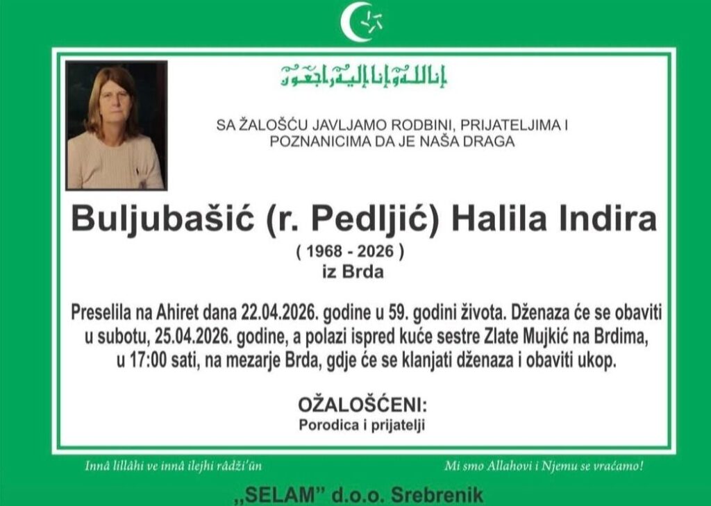 Poznat termin dženaze Indiri Buljubašić koju je ubio suprug